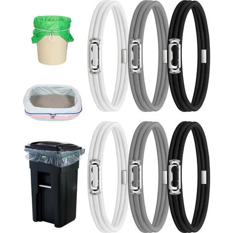 Set di 6 corde elastiche regolabili per bidoni della spazzatura, elastici multiuso per cucina, picnic, campeggio, feste, bianco, grigio e nero (1/5)
