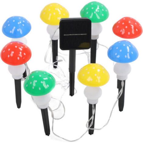 Guirnalda de luces solares mini con forma de seta, con 8 LED coloridos e impermeables, para la decoración de jardines, patios o céspedes exteriores. -Crezuo