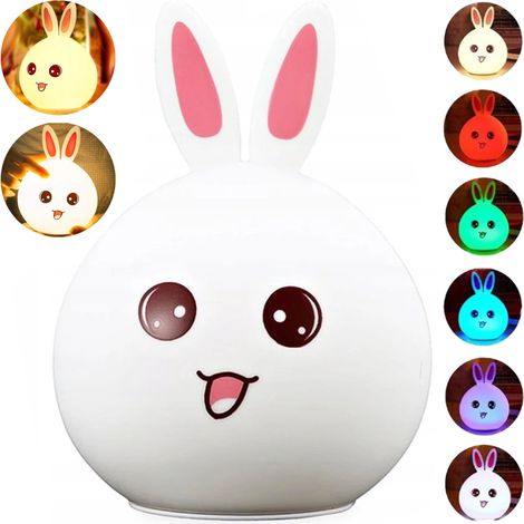 Lampada da notte per bambini a forma di coniglio con LED, per camera da letto, USB, multicolore, in silicone. (1/5)