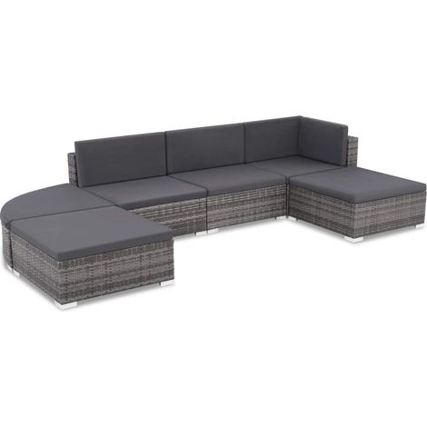vidaXL Salon de jardin 6 pcs avec coussins résine tressée gris