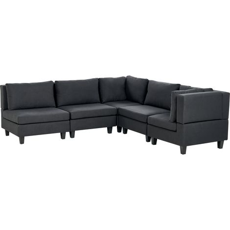 Sofá modular moderno 5 plazas tapizado tela patas negras respaldo acolchado izquierdo negro Unstad
