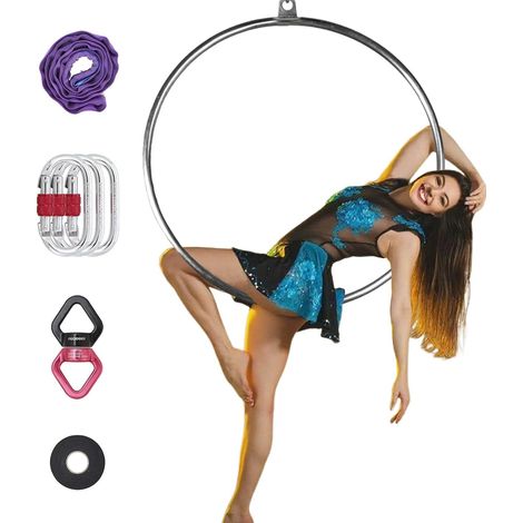 Hoop Aerial Hoop Kit avec matériel de suspension unique en acier inoxydable Hoop Circus Hoop Idéal pour le studio de danse, le fitness aérien (1/5)