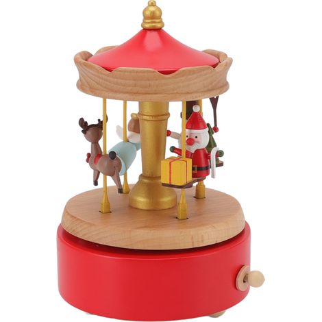 Boîte à musique de Noël carrousel en bois avec mouvement horlogerie - Décoration cadeau musicale (1/5)