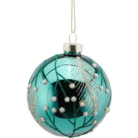 Pallina per albero di Natale con Aghi e Perle pendaglio decorativo Verde da 8 cm