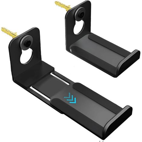 Support mural pour barre de son, à fixer sous une étagère TV, supporte jusqu'à 15 kg, profondeur réglable de 9 à 16 cm, noir (1/5)