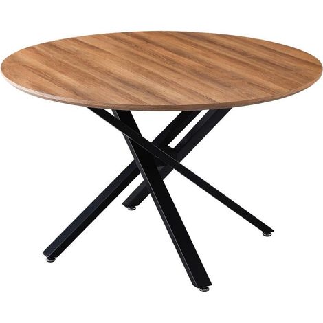 Dimo Tavolo Rotondo Jasper D 120 Cm H 75 Cm – Piano MDF Effetto Noce Naturale con Gambe in Metallo (1/5)