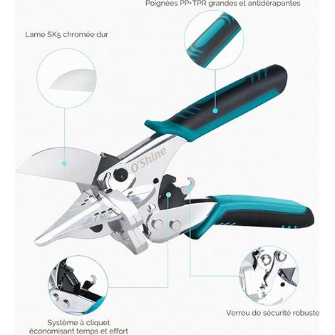 Multi-Angle Miter Scissors with Ratchet - 45-135° Miter Shears for Moulding, PVC and Wood - Racks System for - with 1 Spare Blade (1/2)