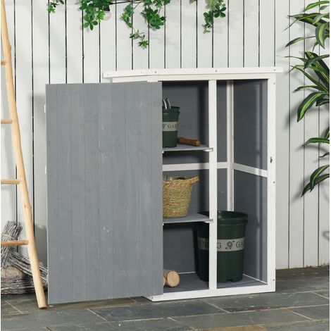 Armoire de rangement extérieure 75x56x115 cm en bois noir, gris et blanc, gain de place – MEUBLIV (1/5)