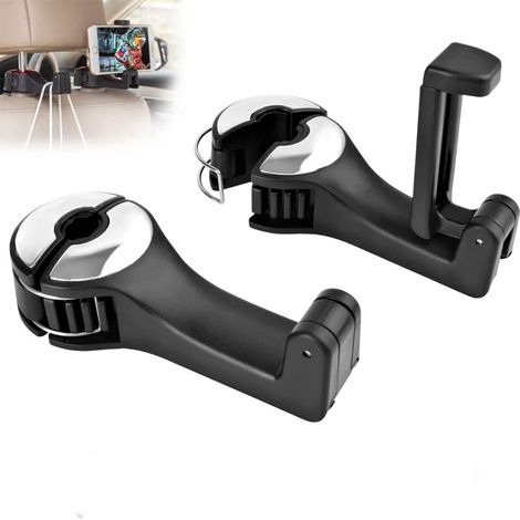 2 PCS Car Headrest Hooks, 2 in 1 Car Seat Hooks with Mobile Phone Holder, Universal Car Hook, for Hanging Clothes, Handbags (1/5)