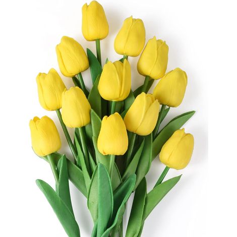 Tulipe Artificielle - Bouquet de 12 Pièces - Tige en Fil Métallique Souple Recouverte de Plastique - Fleur Réaliste pour Décoration Intérieure, Bureau, Mariage, Centre de Table (1/5)