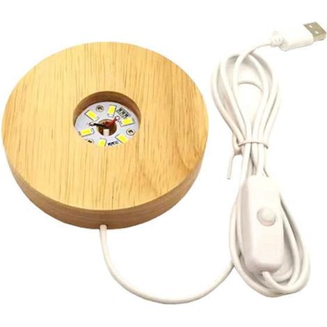 Support Lumineux En Bois - Diamètre 100 mm - Éclairage LED Intégré - Pour Objets Décoratifs En Verre Acrylique Cristal Résine - Lot De 2 (1/5)