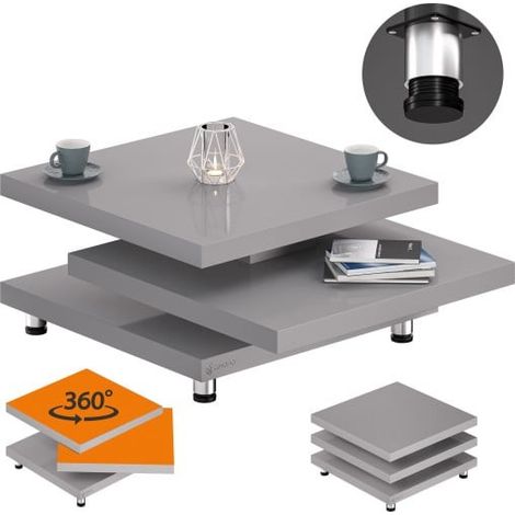 Table Basse de Salon 3 Niveaux pivotant Gris 60 cm (1/3)