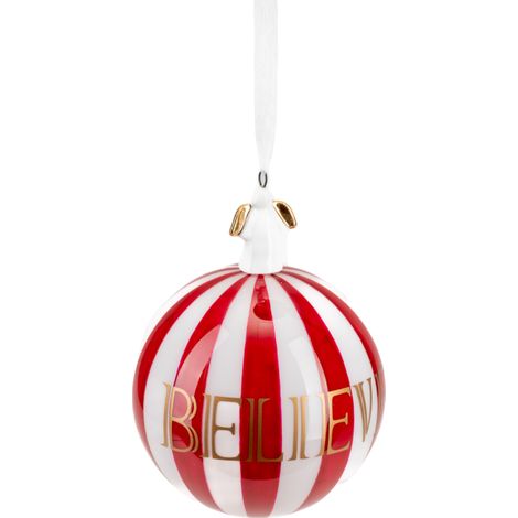Pallina in vetro colore rosso e bianco con angelo per albero di Natale -Ø 8 cm