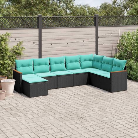 vidaXL Salon de jardin 8 pcs avec coussins noir résine tressée (1/5)