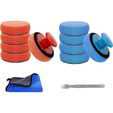 Éponge de Polissage pour Voiture Set de Polissage avec Chiffons de Polissage en Microfibre et Grattoir Éponge à Polir 90 mm Lot de 10 Pad à la Main Poignée Ampon Applicateur de Cire (1/5)