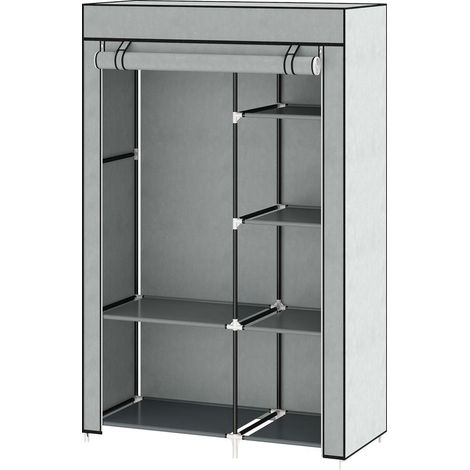 Armoire penderie multi-rangement - 6 étagères, 1 barre - non tissé gris (1/5)
