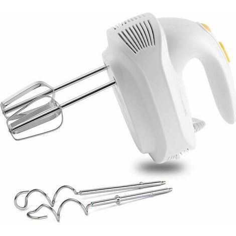 Batteur électrique à main, puissant et silencieux, 5 vitesses, multifonction, 2 fouets et 2 crochets à pâte en acier inoxydable pour la préparation de gâteaux et autres préparations. (1/4)