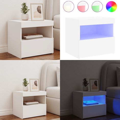 Table de chevet avec lumières LED blanc 50x40x45 cm - Table De Chevet - Table Nuit - Lampe Led - Éclairage Led - Mobilier Chambre - Home & Living (1/5)