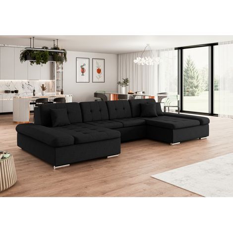 Tendencio – Canapé d'angle convertible ALON U 360cm – 2 places – Tissu sawana résistant – Coffres de rangement – Accoudoirs réglables (1/2)