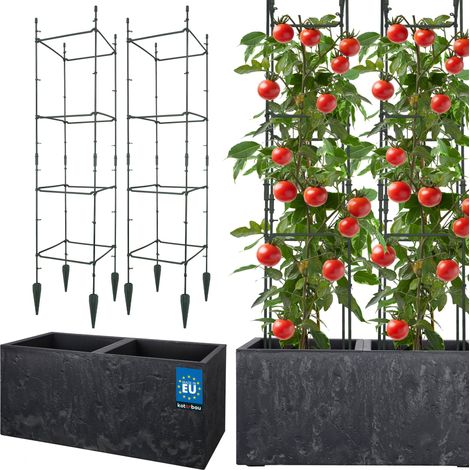 KOTARBAU® Pot de Fleur Exterieur, Pot de Plante, Treillis Plante Grimpante, Pot de Jardin, 77x39x37cm, Rectangulaire, Pot Effet Béton avec Bac Intérieur, Anthracite, Tuteur Tomate, 29x29x120cm, PVC (1/5)
