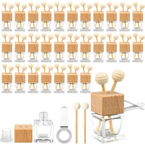 30pcs 8ML Car Perfume Diffuser - Clear Empty Bottle with Wooden Cap and Vent Clip - Essential Oil Diffuser Bottle for Car Fragrance Decoration (1/5)