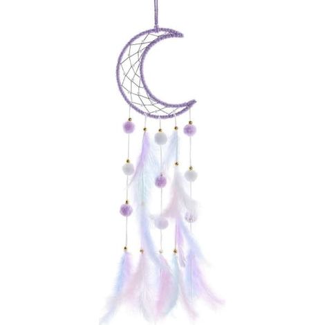BelleRise - Attrape-rêves, ornement suspendu, pendentif en plumes tissées, lune