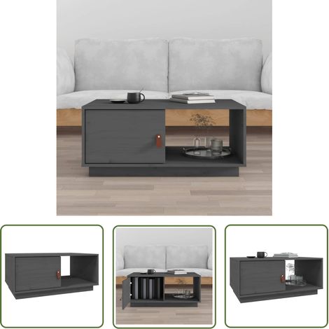 The Living Store Table basse Gris 80x50x35,5 cm Bois massif de pin - Table Basse - Meuble Salon - Table D'appoint - Table Latérale - Bois Massif (1/5)