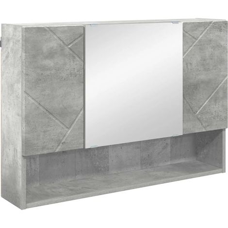 Armadietto con specchio moderno portaoggetti interno 80 x 17 x 55 cm pratico ed essenziale in legno multistrato grigio cemento 020052860
