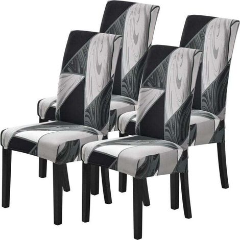 Set of 4 Stretch Chair Covers, Universal Printed Chair Covers, Non-Slip Padded Chair Covers for Home, Hotel and Restaurant, Grey (1/5)