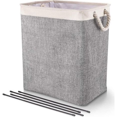 Grand Panier à Linge 50 x 41 x 31 cm , Sac à Linge Pliable avec Poignées en Corde Poubelle de Rangement Adaptée à la Chambre à Coucher la Buanderie Salle de Bain Beige+Gris (1/4)