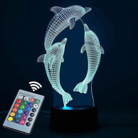 Veilleuse 3D en forme de dauphin avec télécommande 16 couleurs, chargement USB, cadeau idéal pour les garçons de 4 à 10 ans (1/5)