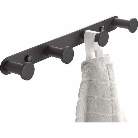 Practical Wall Hook with 4 Stainless Steel Hooks Coat Rack Towel Rack Hat Black Matte Finish Bathroom Toilet Accessory Set (1/5)