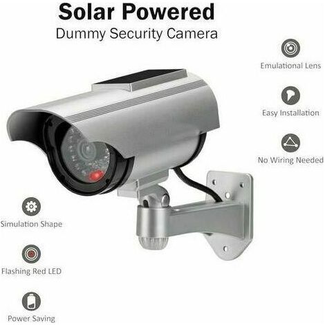 Factice Caméra Surveillance à l'énergie Solaire Appareil-Photo de dôme de télévision en Circuit fermé de sécurité avec la lumière Clignotante de LED pour extérieur Maison Affaires (Argent-1 Pack) (1/3)