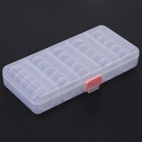 Lot de 25 petits pots ronds transparents en plastique pour ranger perles et bijoux, avec boîte rectangulaire. (1/5)