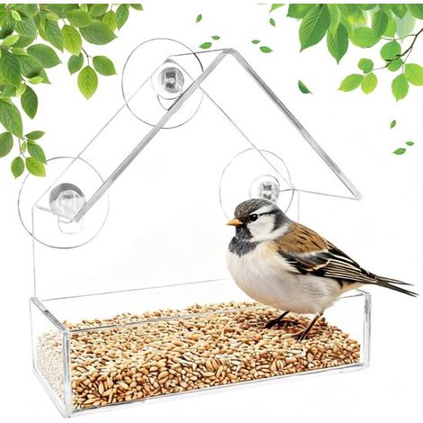 Mangiatoia per uccelli da finestra - Casetta per uccelli - Con ventosa - Grande acrilico trasparente - Mangiatoia per uccelli - Stazione di alimentazione - 15x7x16 cm