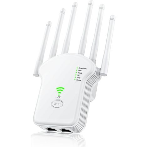 Repetidor WiFi JSSEVN de 1200 Mbps (867 Mbps en 5 GHz + 300 Mbps en 2,4 GHz), amplificador WiFi con repetidor/enrutador/punto de acceso, extensor de alcance. (1/5)