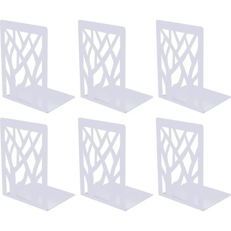Paire de serre-livres en métal antidérapants pour CD, parfaits pour le bureau, l'école et la maison. Séparateurs pour livres, CD et dossiers (blancs).