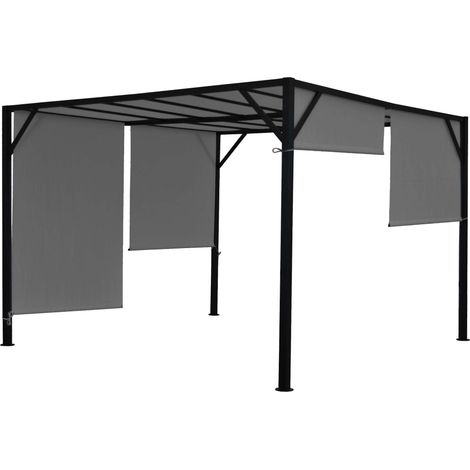 [NEUWERTIG] Pergola Beja, Garten Pavillon Terrassenüberdachung, stabiles 6cm-Stahl-Gestell + Schiebedach grau 3x3m
