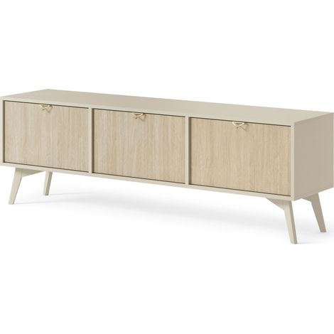TV-Schrank WOOD - TV-Tisch, TV-Lowboard - Modern Design - Gold Aluminium Griffen - Beige (1/5)