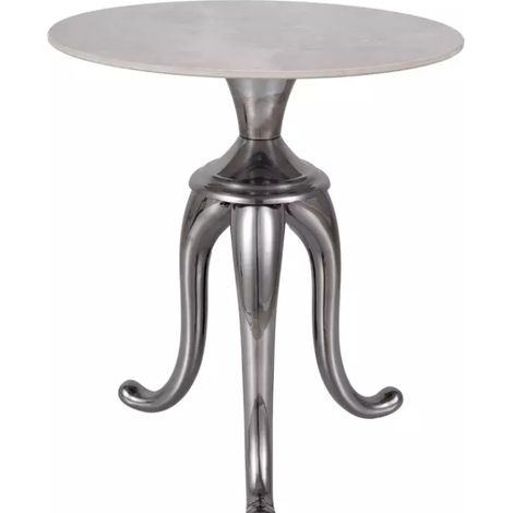 Table d'appoint contemporaine acier inoxydable finition marbre blanc avec pieds argent BELLUNO (1/3)