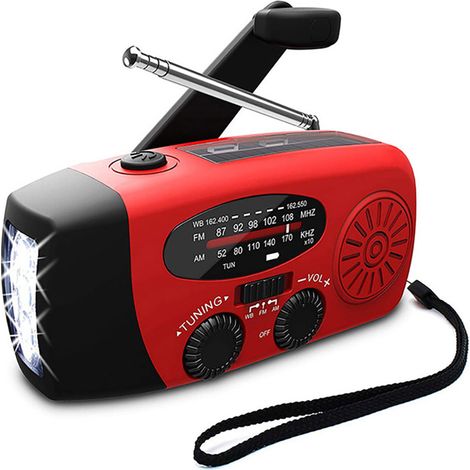 Filiyano – lampe torche solaire – Radio à manivelle intelligente (radio d'urgence), lampe torche solaire, batterie externe rouge (1/5)