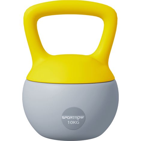 Kettlebell 10kg haltère avec poignée antidérapante pour fitness musculation cardio. gris et jaune (1/5)