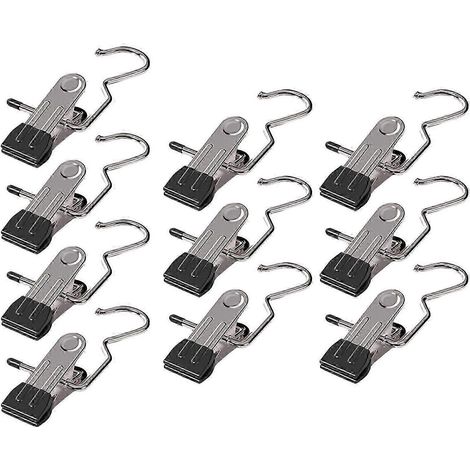 Lot de 10 cintres pour chaussettes, pantalons et jupes, portables, peu encombrants et antidérapants, pour suspendre vêtements et photos en extérieur.-Black (1/5)