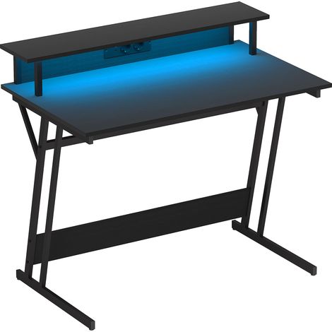 Scrivania da gaming con luci LED e supporto per monitor, tavolo da gaming 100x60 cm per computer da 32 pollici, scrivania per PC con USB, TYPE C e telecomando per ufficio, studio e casa, nera