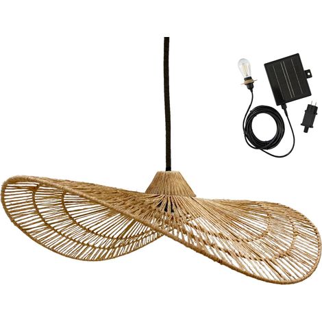 Lumisky – Suspension solaire en jute naturel 62,5 × 52,5 × 14 cm – Éclairage LED blanc chaud 80 lumens – Recharge solaire ou secteur – Pour espaces extérieurs abrités (1/3)
