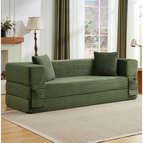 Divano letto modulare verde in velluto a coste con schiuma ad alta densità e design quadrato (1/5)