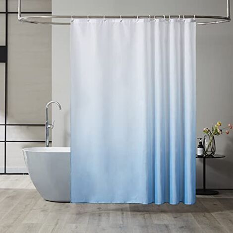 ALLIANDISRideau de Douche Anti Moisissure Tissu Lavable en Machine Rideau de Bain Textile Imperméable en Polyester Design avec 12 Crochets 200x200cm Bleu Clair Dégradé (1/4)