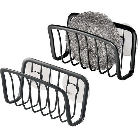 Lot de 2 porte-éponges à ventouses, petit organiseur d'évier en métal pour éponge et grattoir à casseroles, pratique (1/5)