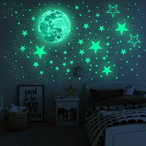 Étoiles phosphorescentes - Stickers muraux - 174 Pcs Lune et Etoiles autocollant fluorescent - pour Enfants Plafond Décoration (1/4)