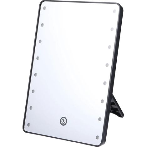 Miroir De Maquillage - 16 Led - Variateur Tactile - Pour Salle De Bain Table Chevet Chambre Voyage - 22,5 X 16,5 X 3 Cm - 4 Piles Aa (1/5)
